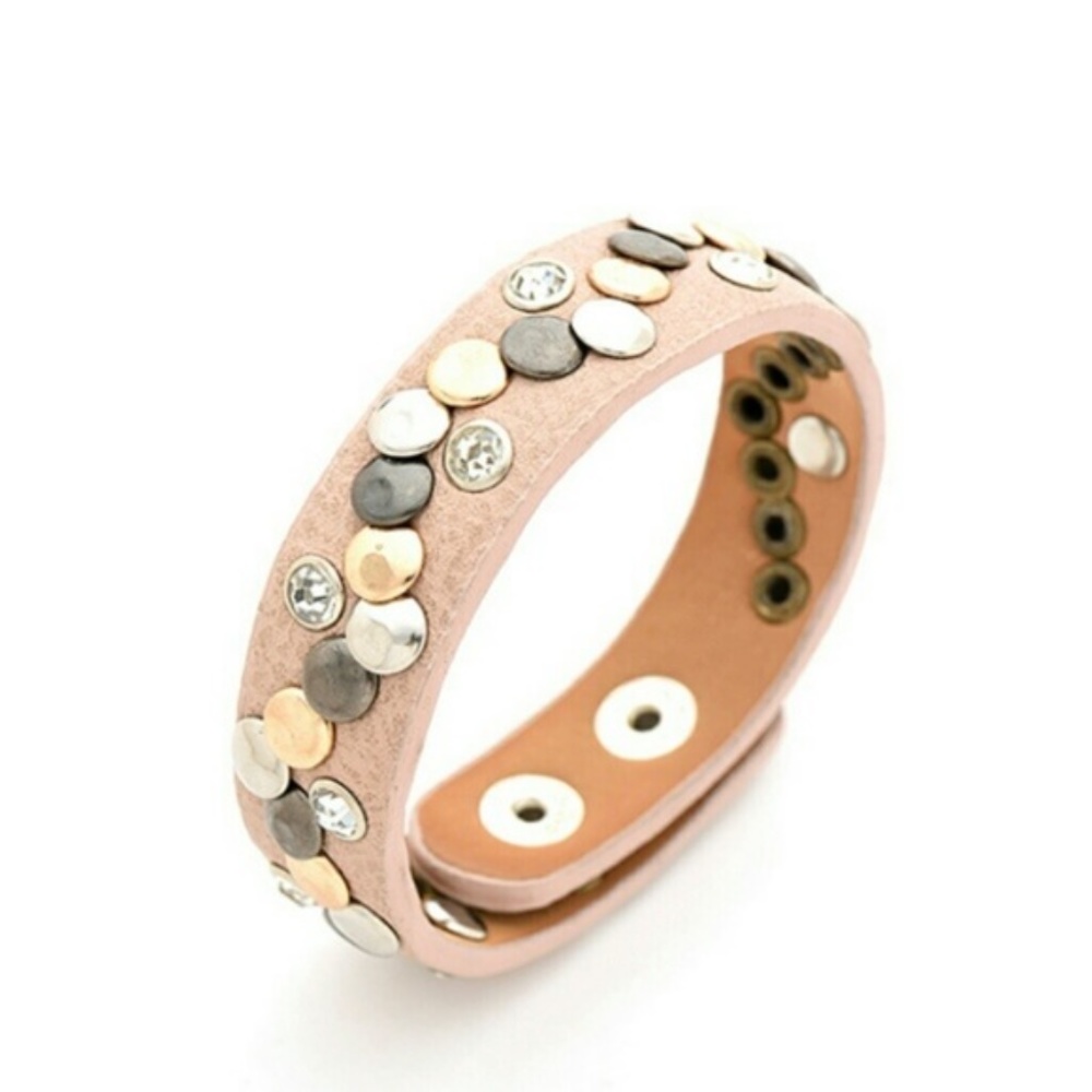 RUST rhinestone studded leather snap bracelet